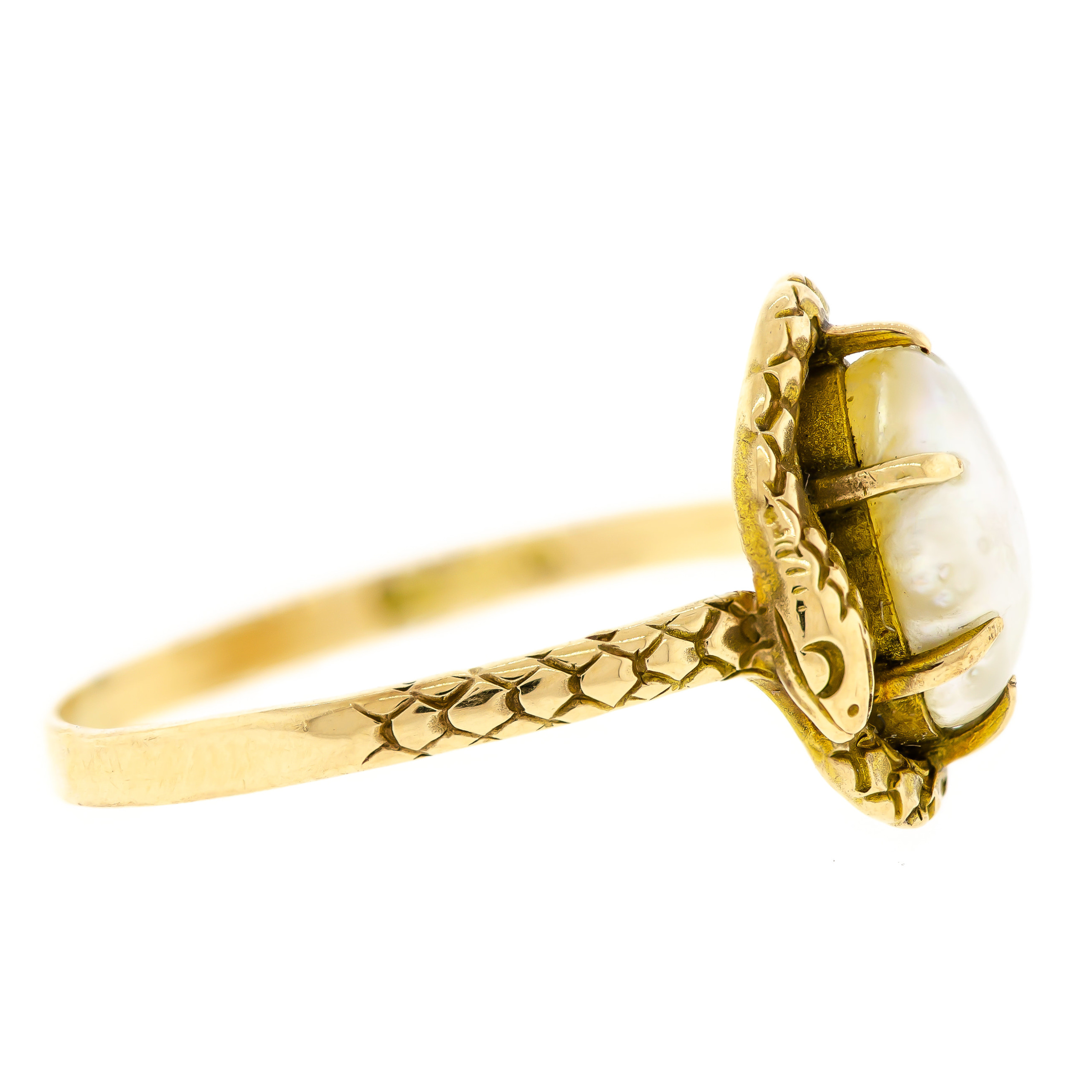 Charming Antique Pearl and Yellow Gold Double Snake Ring